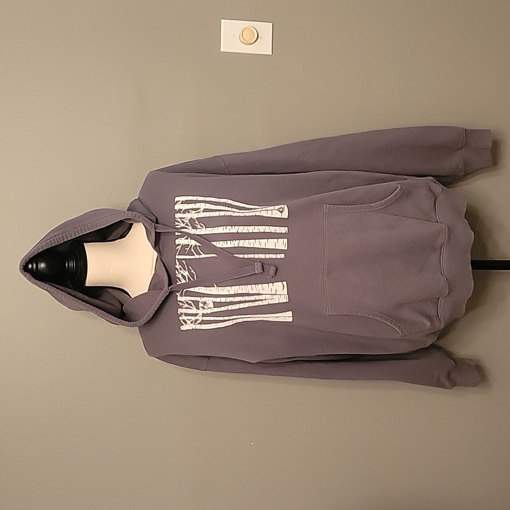 Gray sweatshirt with white trees and moon on the front. Large EUC
